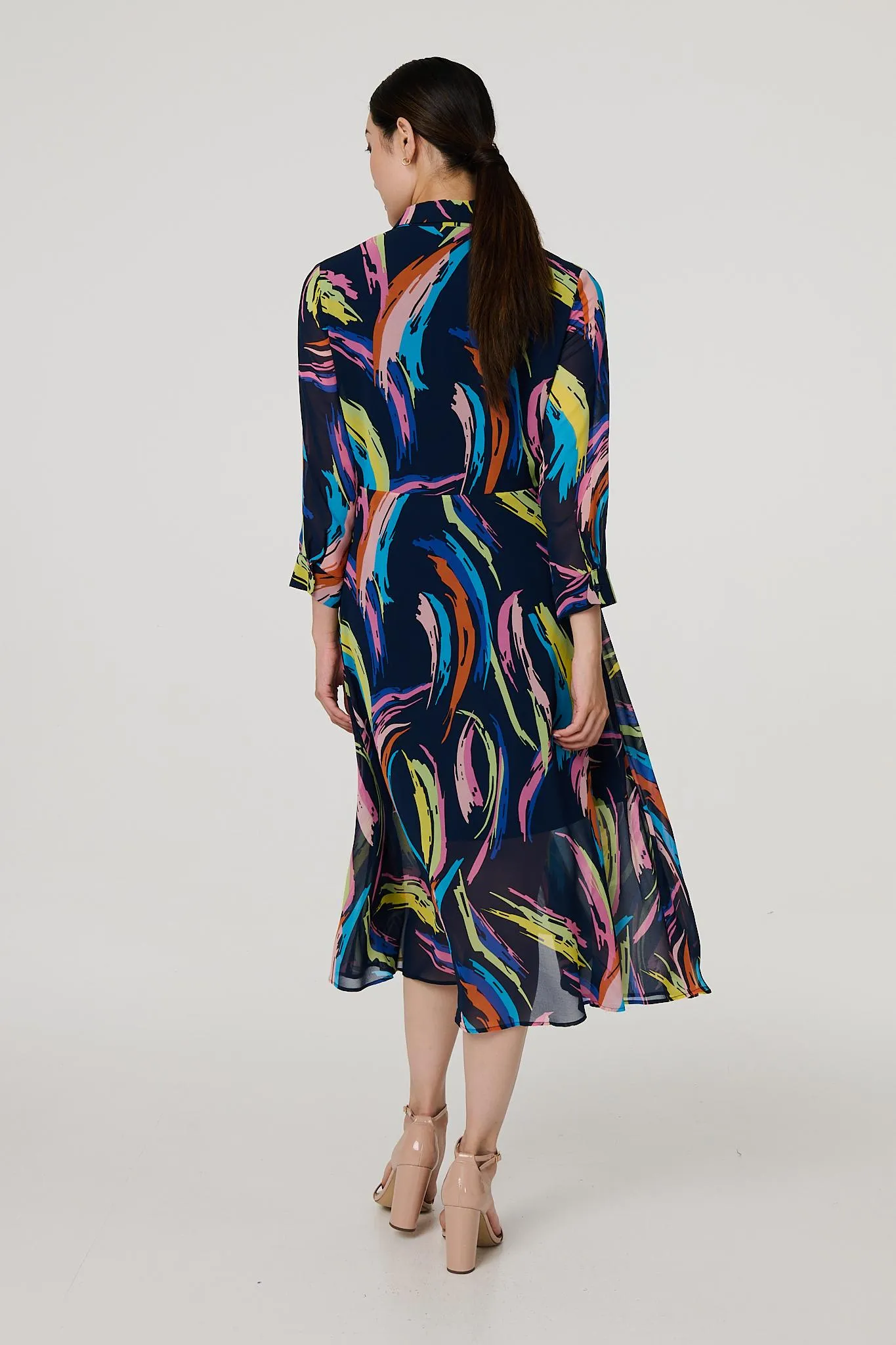 Abstract Tie Front Midi Shirt Dress