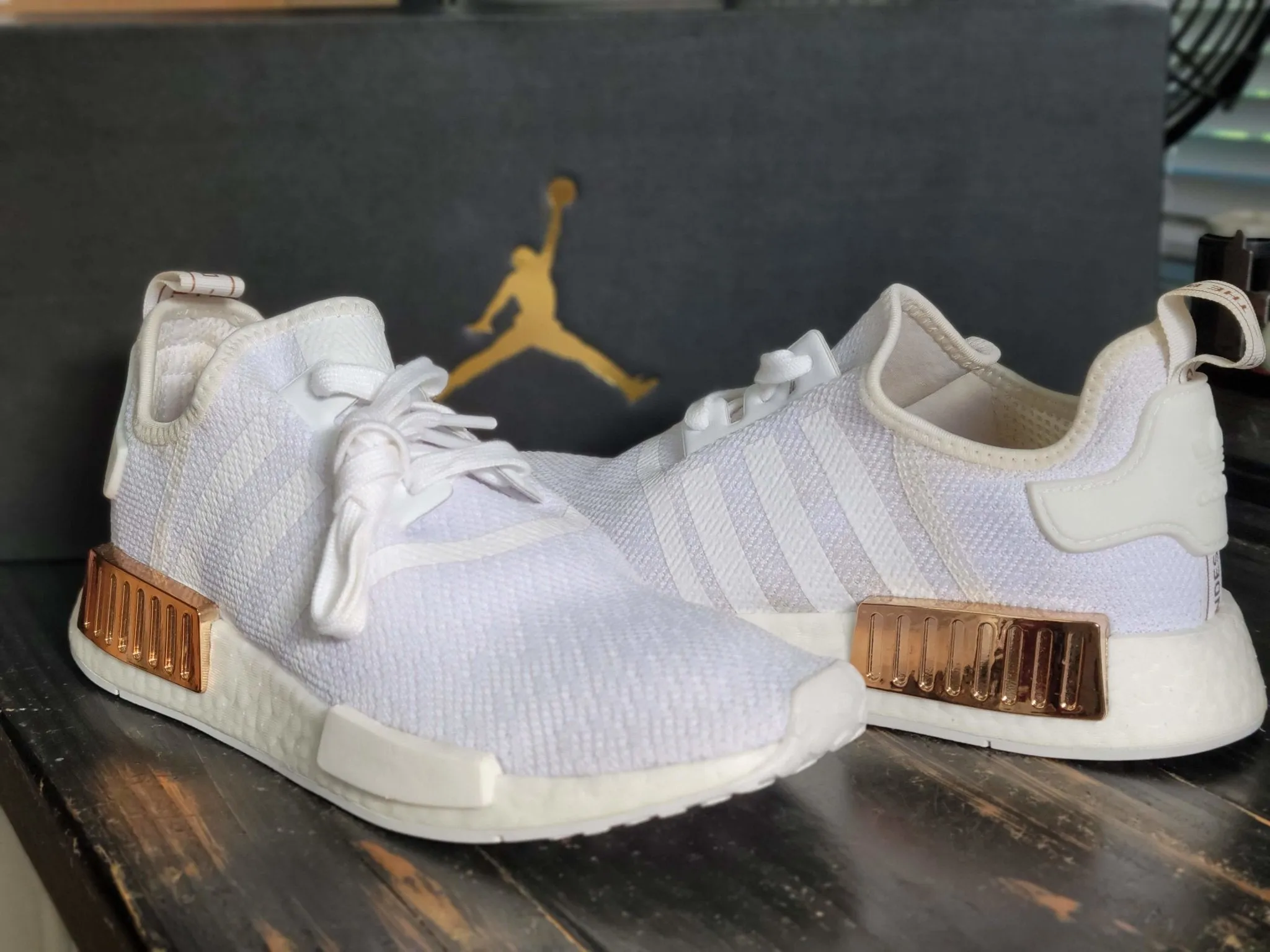 Adidas NMD White/Metallic Bronze Boost Running Shoes Women 9