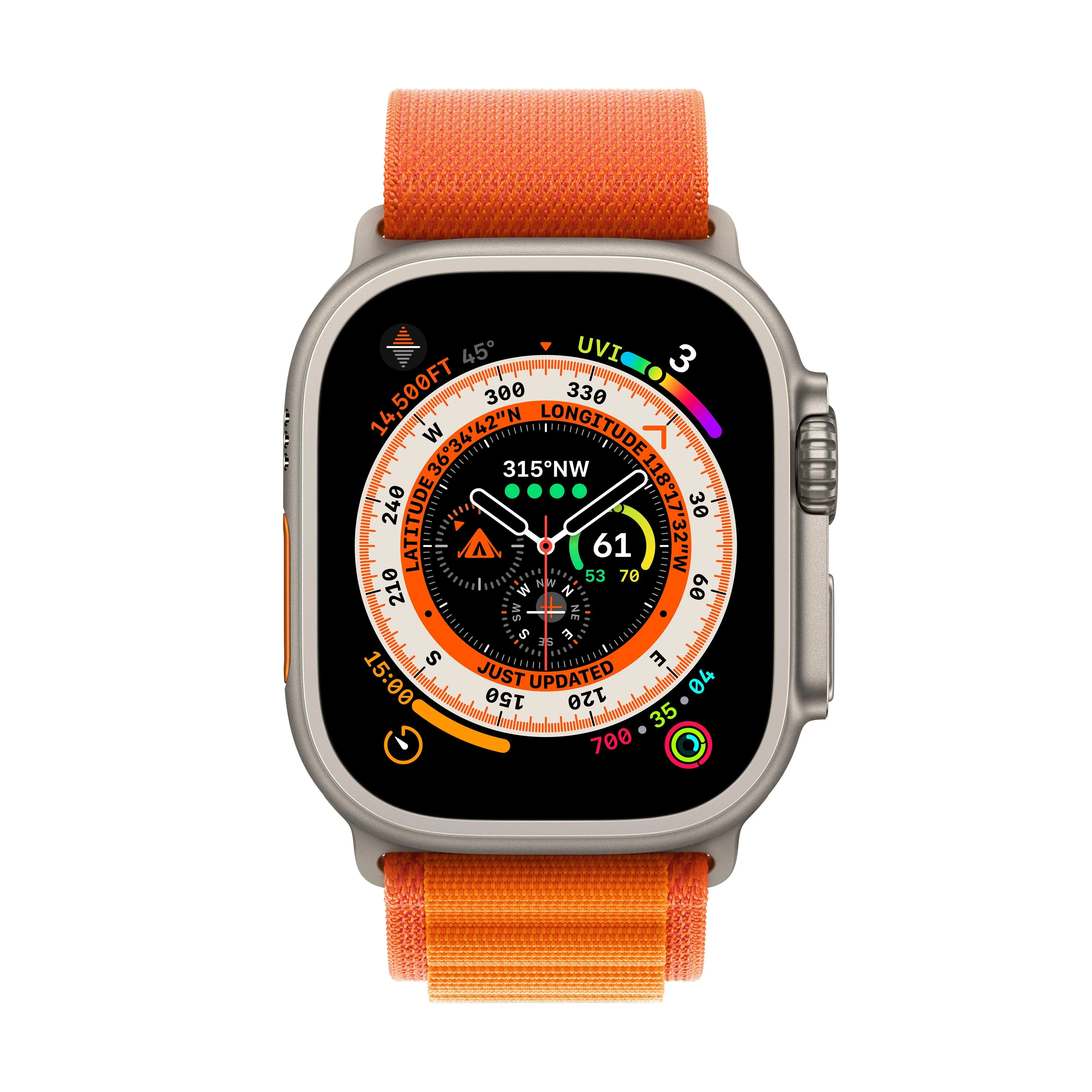 Apple Watch Ultra GPS   Cellular, 49mm Titanium Case with Orange Alpine Loop - Large