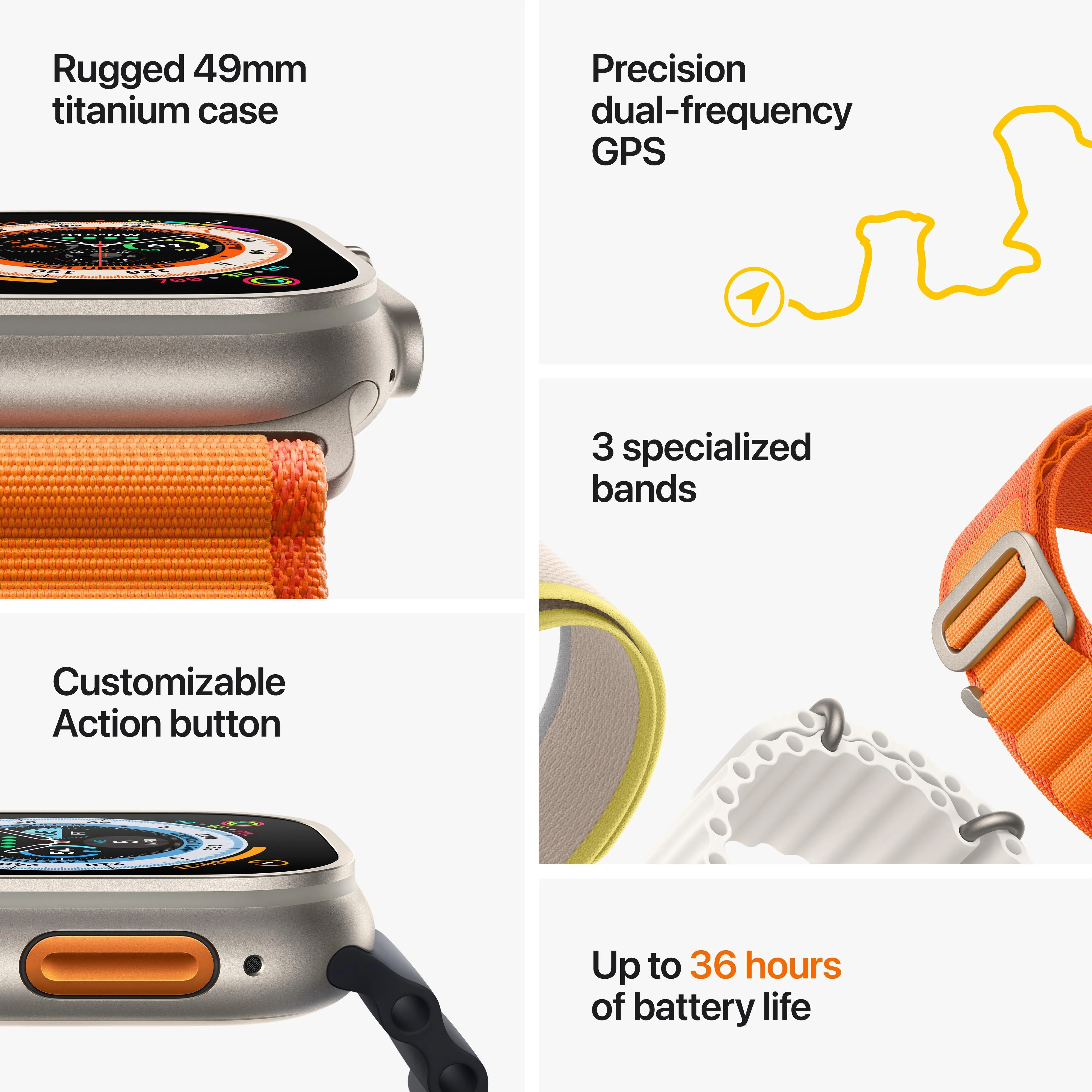 Apple Watch Ultra GPS   Cellular, 49mm Titanium Case with Orange Alpine Loop - Medium