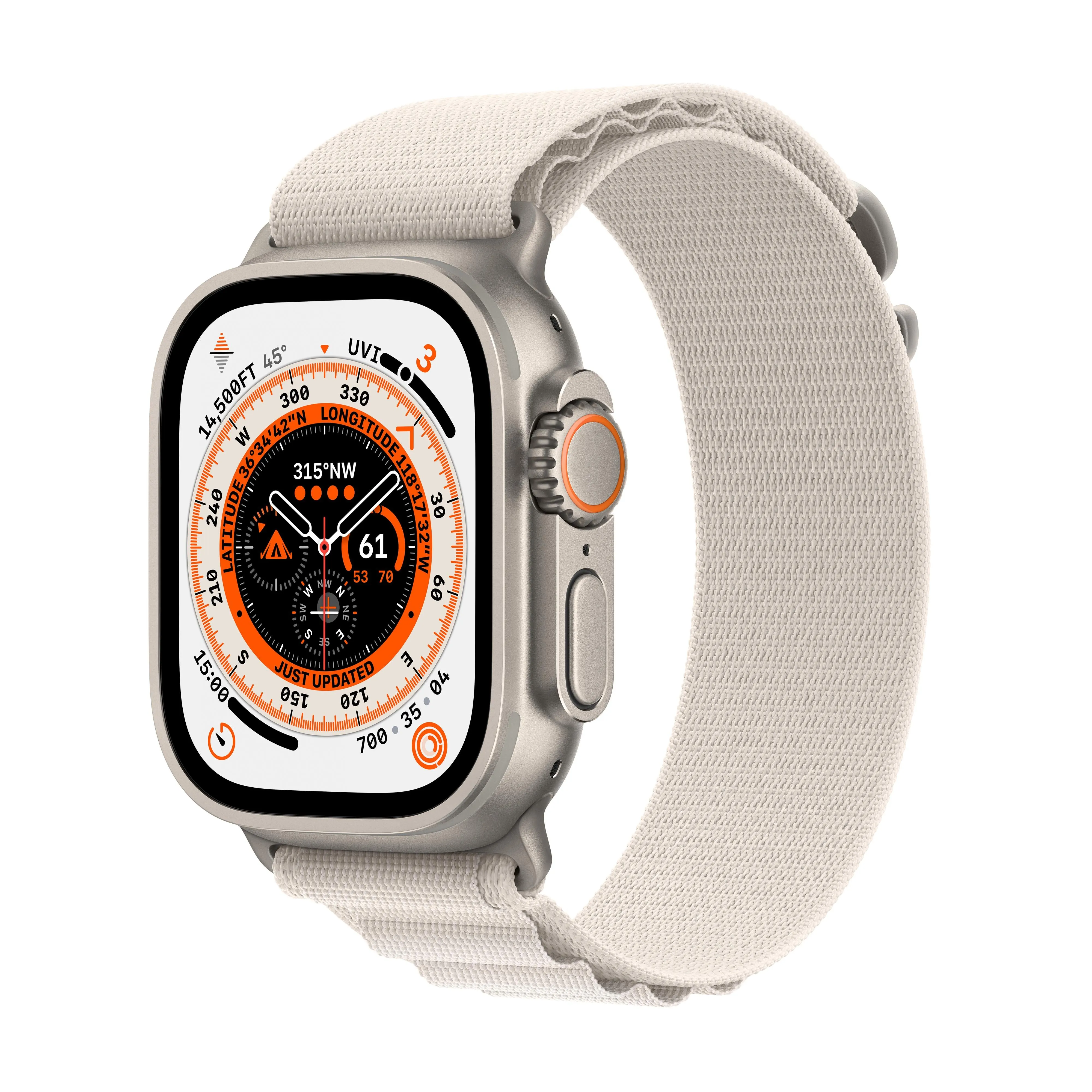 Apple Watch Ultra GPS   Cellular, 49mm Titanium Case with Starlight Alpine Loop - Large