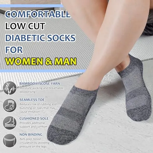 Bulinlulu Diabetic Socks for Men Women,6 Pairs Low Cut Non Binding Diabetic Socks,Ankle Seamless Socks for Men 6-9 9-12(Black-Small)