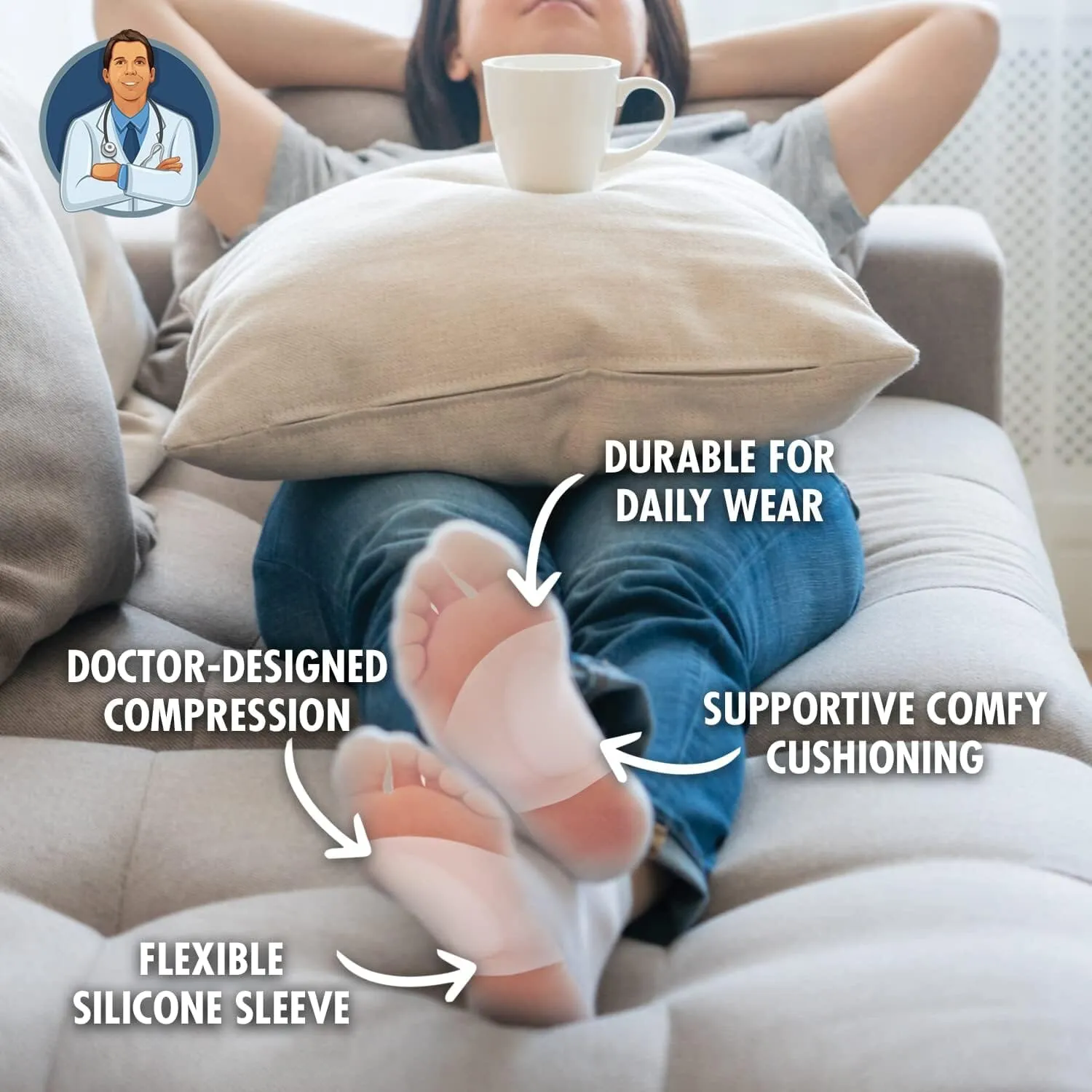 Dr. Frederick's Original Arch Support Sleeves Plus - Flat Foot Arch Supports for Men & Women - 2 Pieces - Arch Pain Relief