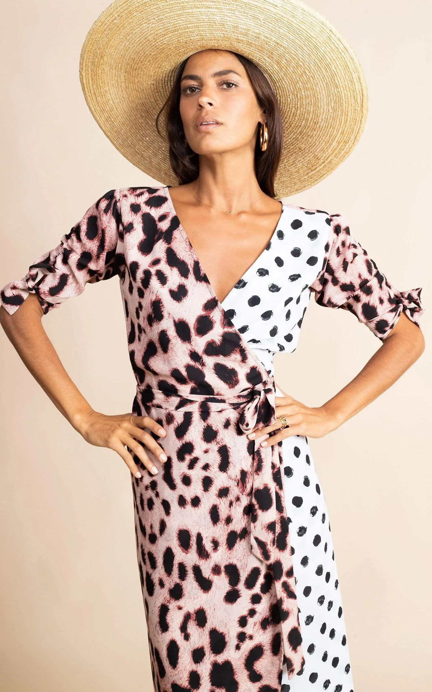 Olivera Midi Dress in Blush Leopard Mix