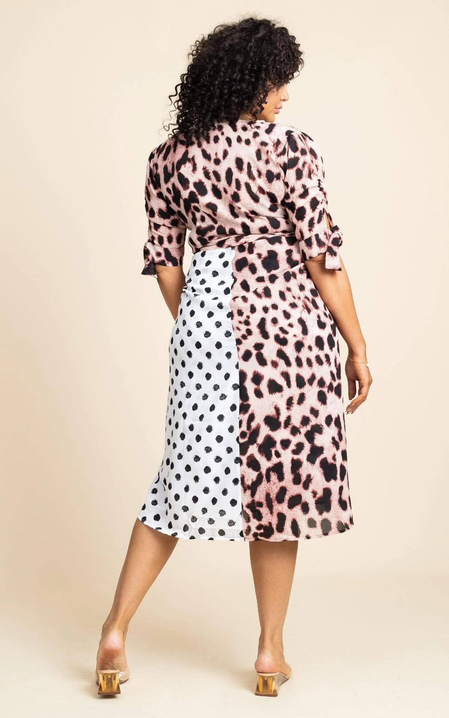 Olivera Midi Dress in Blush Leopard Mix