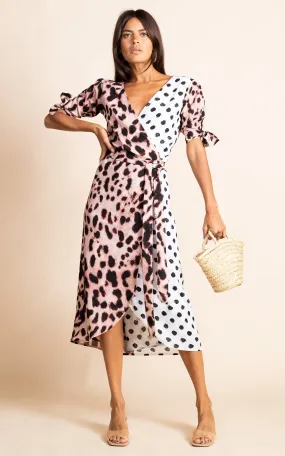 Olivera Midi Dress in Blush Leopard Mix