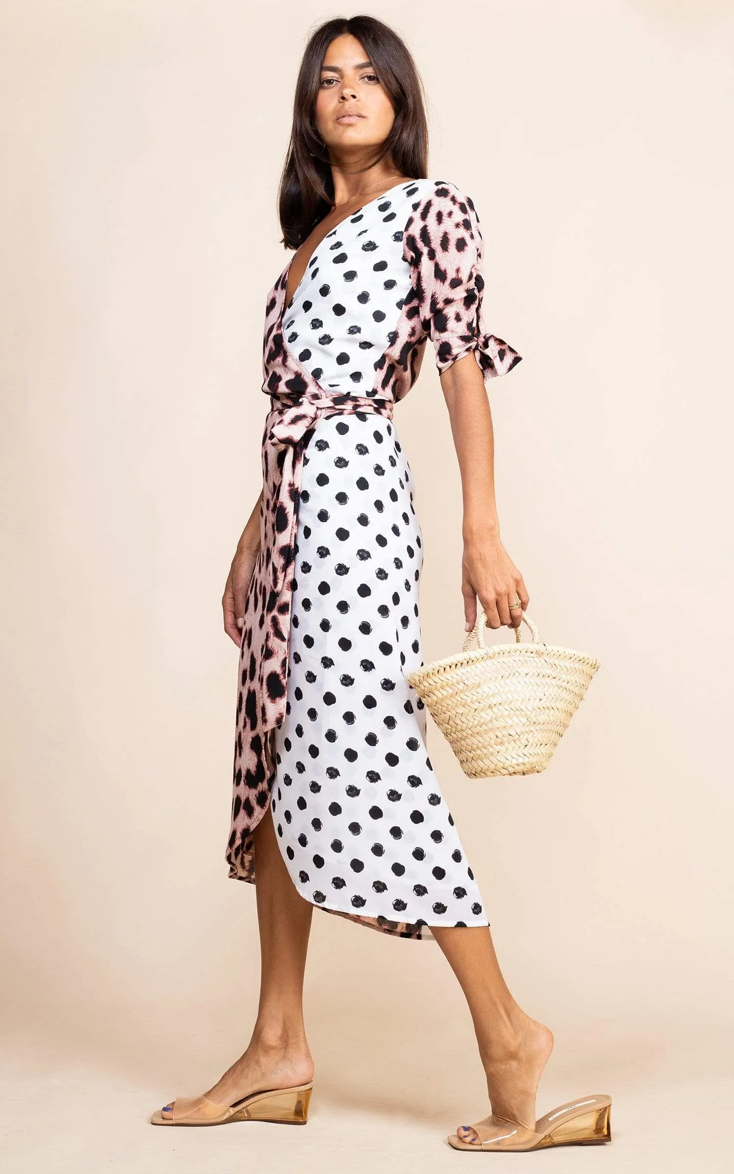 Olivera Midi Dress in Blush Leopard Mix