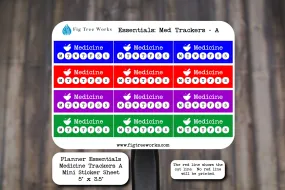 Planner Essentials Medicine Trackers Mini Sticker Sheet | Medication Tracker Stickers | Matte Finish | Style A Multiple Colors Available