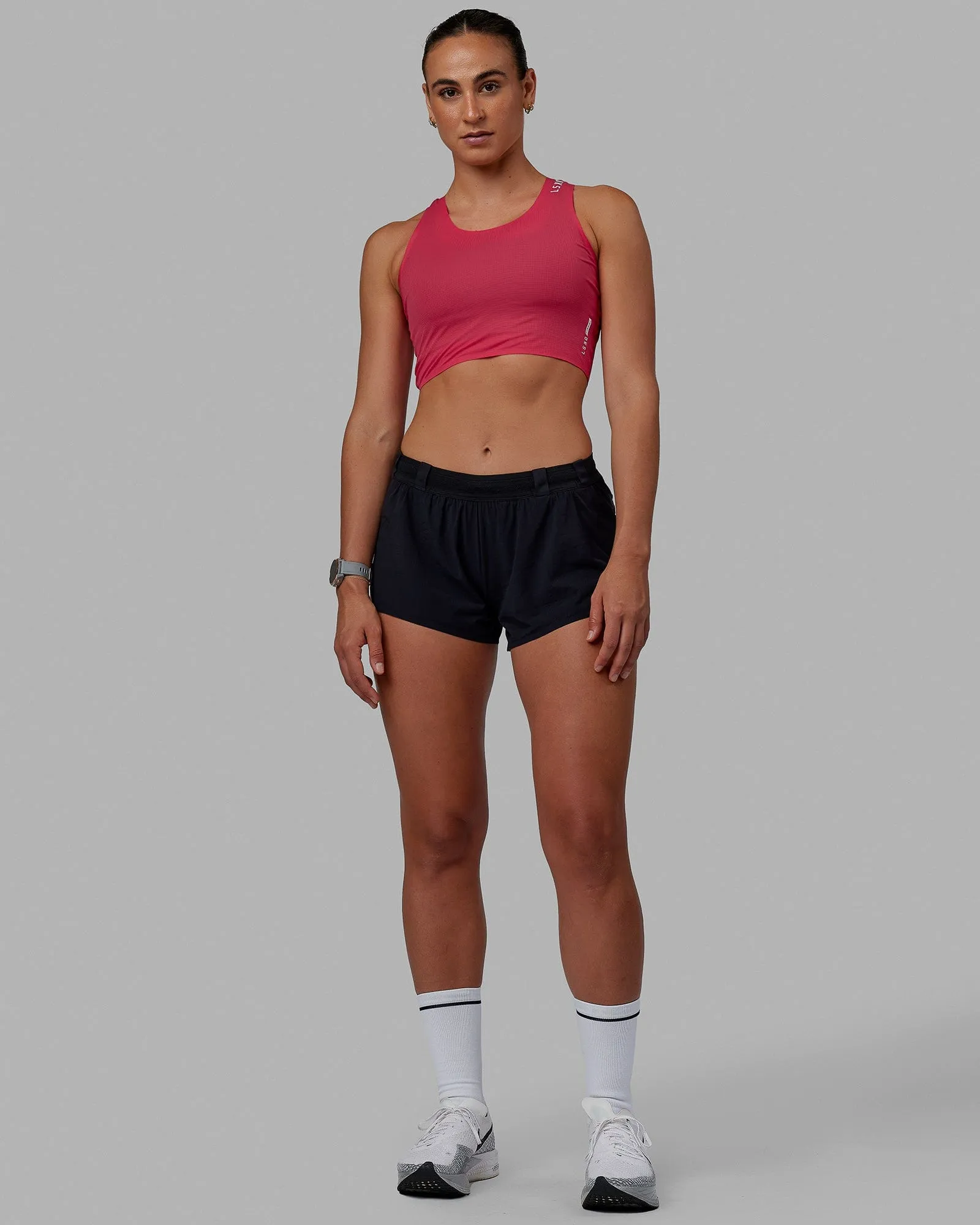 Race Day Cropped Performance Tank - Raspberry-White