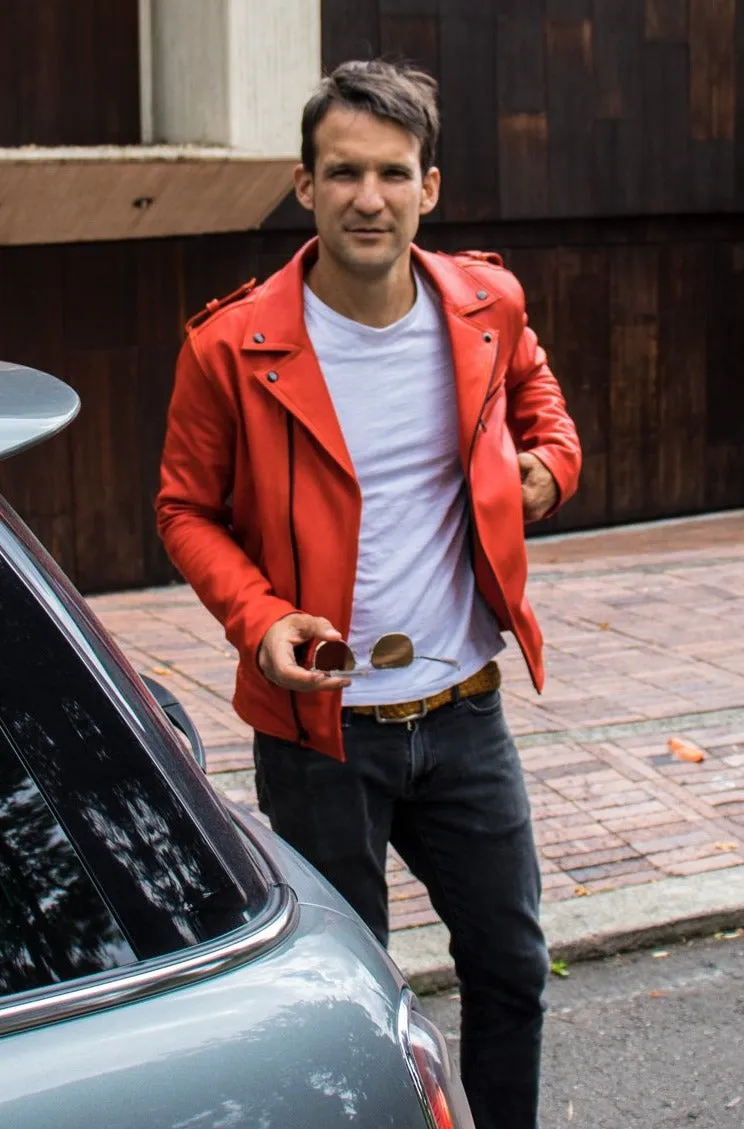 Rebel II Vintage Leather Jacket in Luxurious Orange - Limited Edition