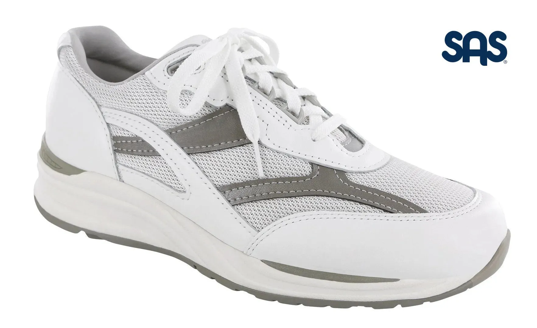 SAS Men's White and Gray Journey Mesh Lace Up Sneaker