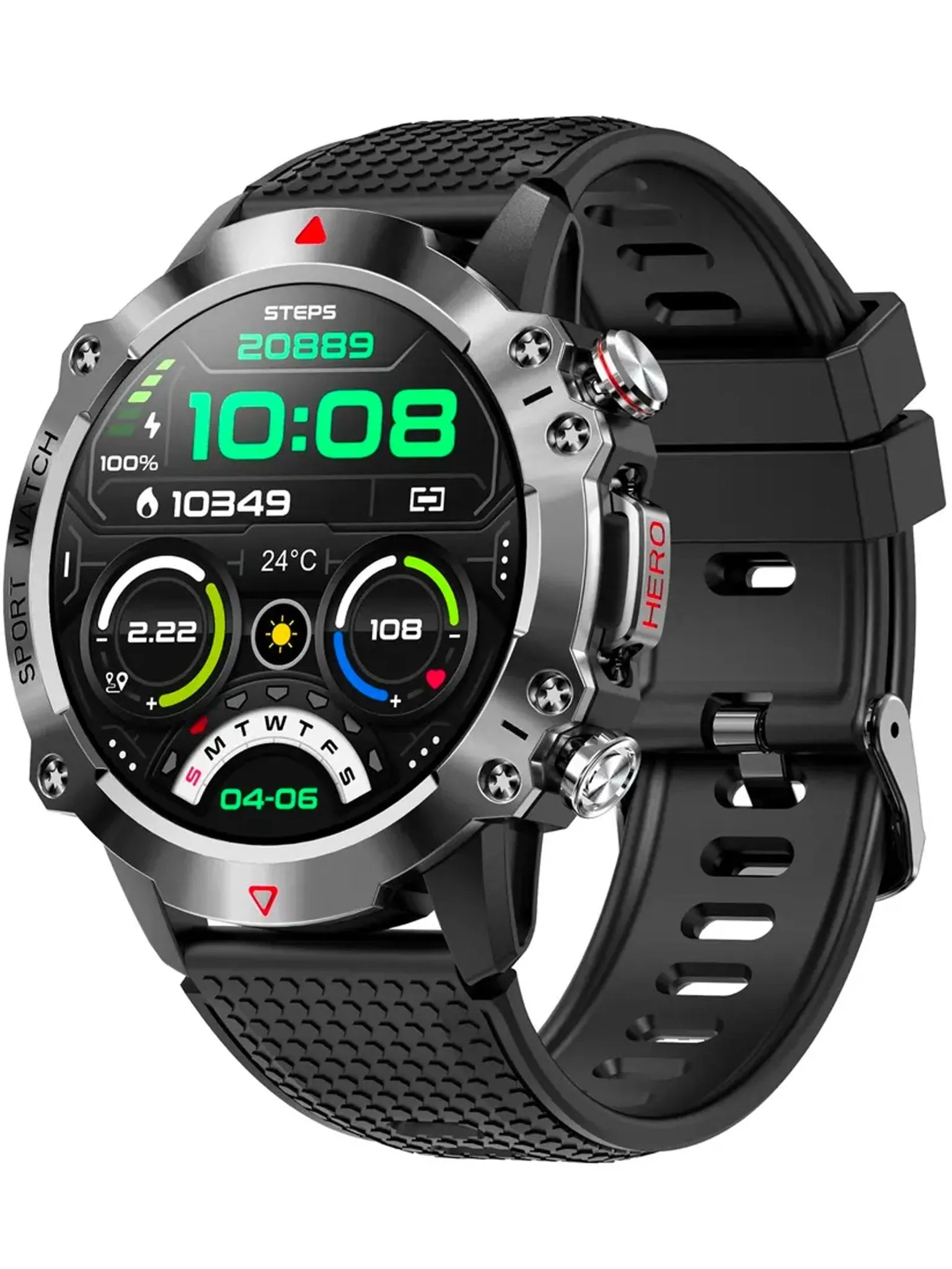 TELSA UK - Waterproof Smart Watch T410 Sports & fitness digital Watch military style mens with Touch Screen display, Fitness Watch, Smart Watch for men IOS & Android