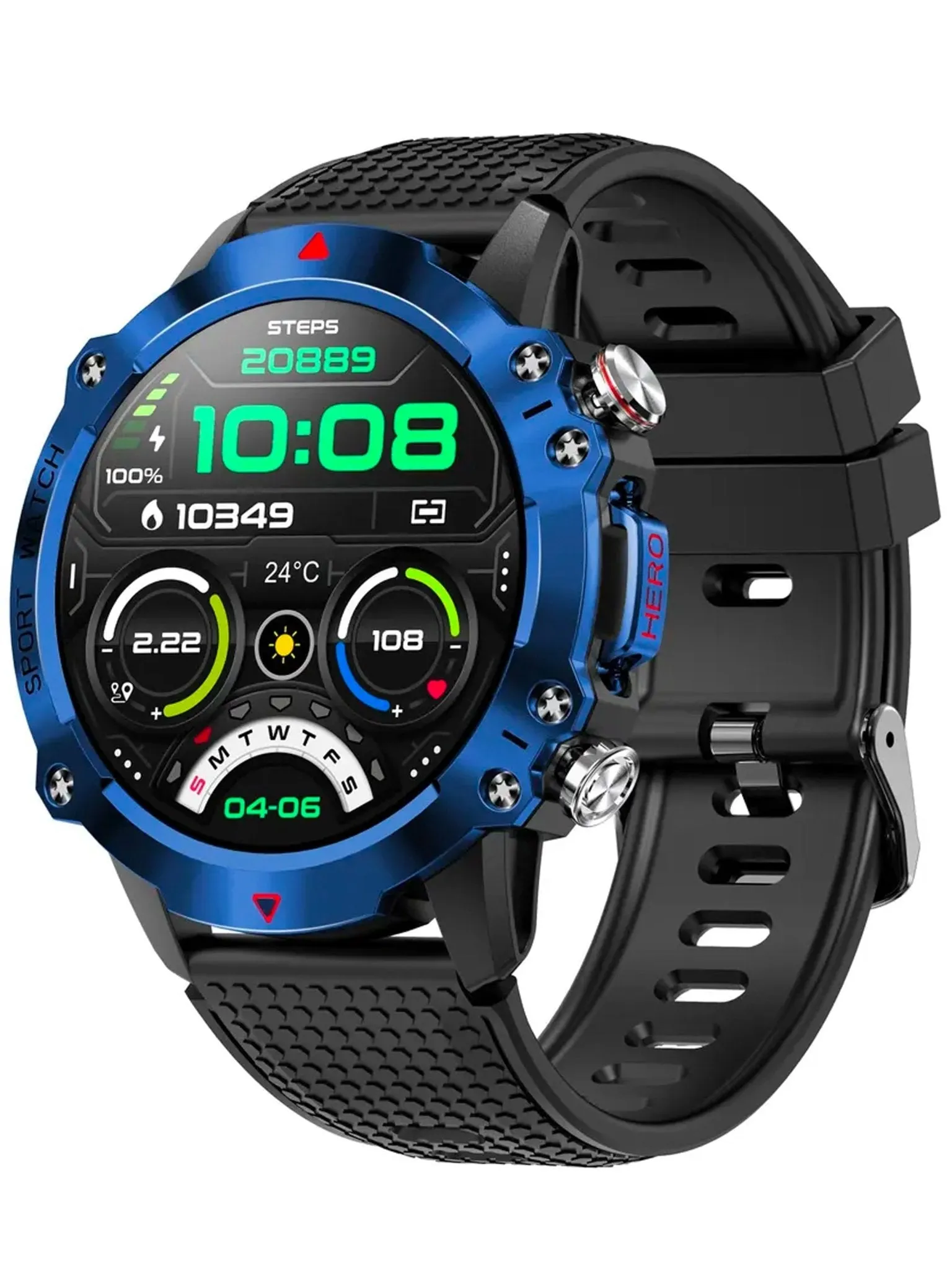 TELSA UK - Waterproof Smart Watch T410 Sports & fitness digital Watch military style mens with Touch Screen display, Fitness Watch, Smart Watch for men IOS & Android