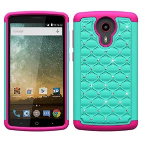 ZTE Ultra Case | ZTE Uhura | ZTE Quest Case, Slim Rhinestone Hybrid Dual Layer [Shock Resistant] Case for ZTE Ultra/Quest/Uhura - Teal/Hot Pink